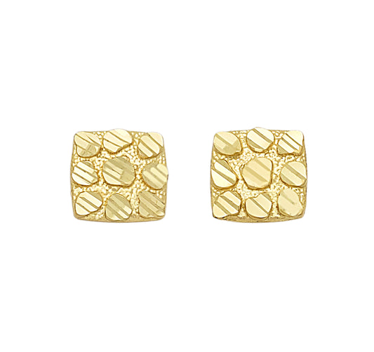10K Gold Nugget Earrings Square Nugget 13 mm