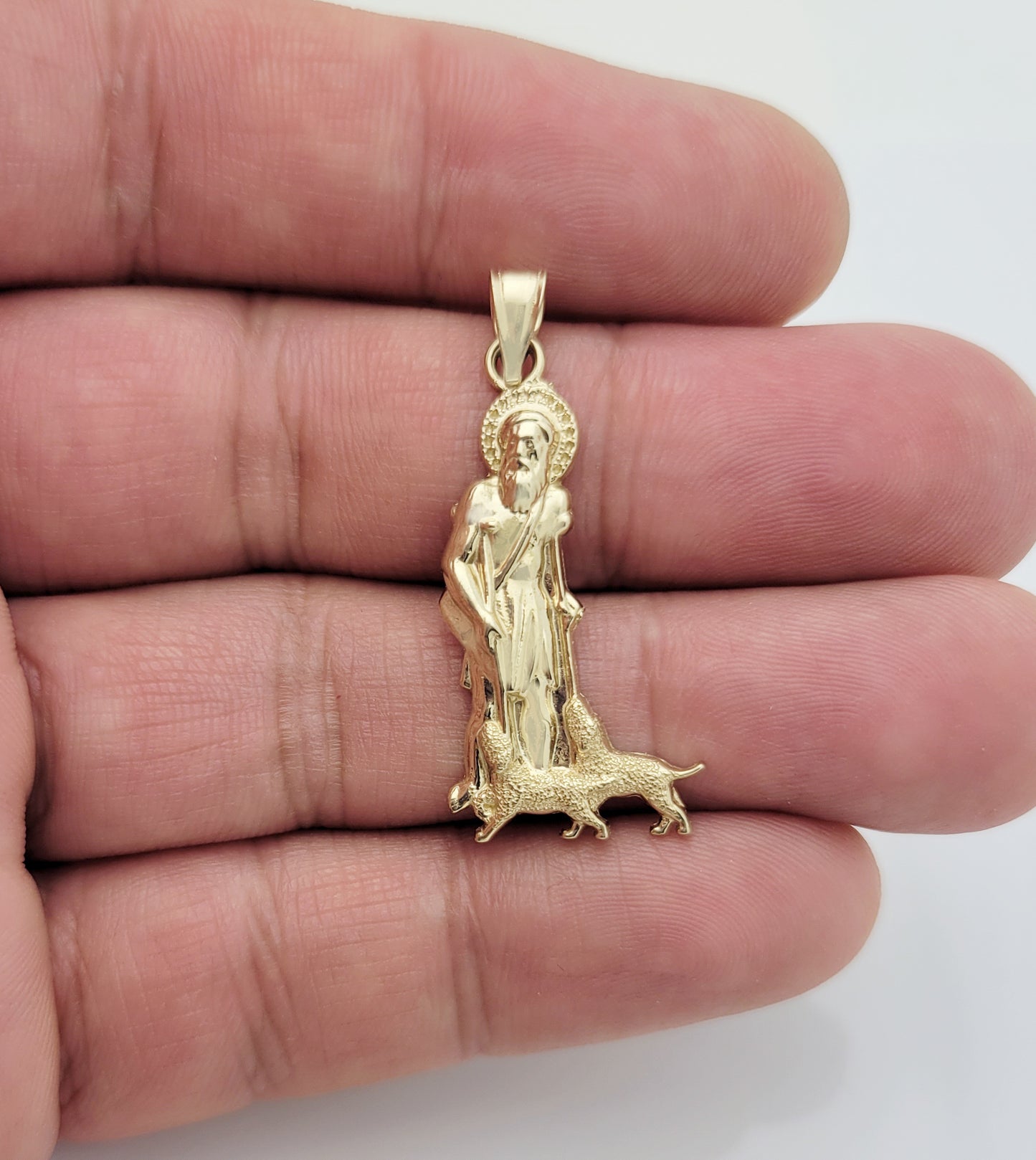 10K Yellow Gold Saint Lazarus Pendant Charm Patron Pendant St. Lazarus 1.4 inch