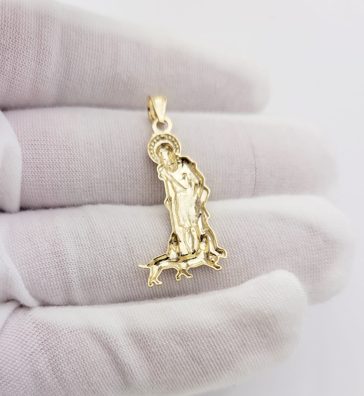 10K Yellow Gold Saint Lazarus Pendant Charm Patron Pendant St. Lazarus 1.4 inch
