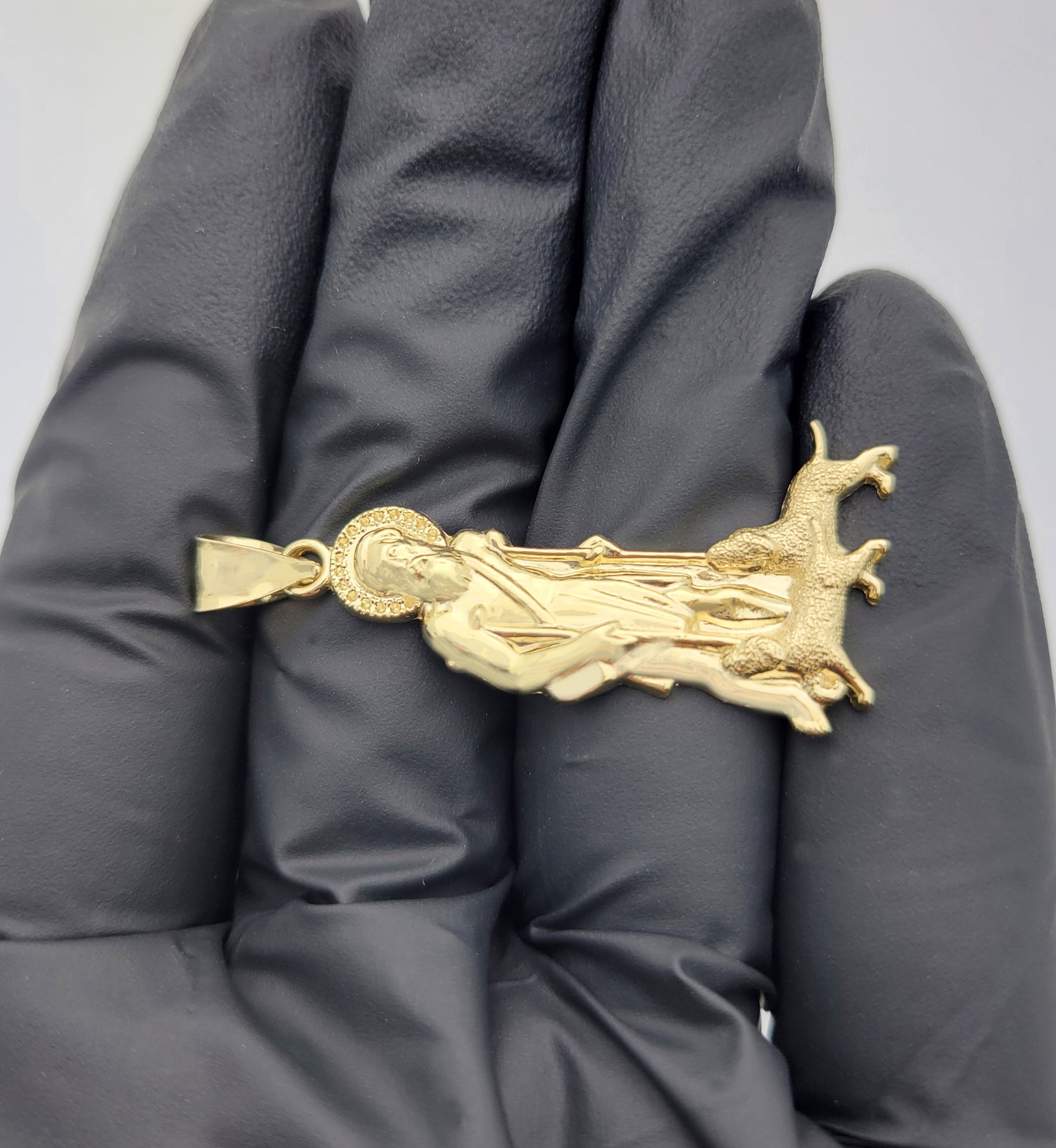 10K Yellow Gold Saint Lazarus Pendant Charm Patron Pendant St. Lazarus 1.7 inch