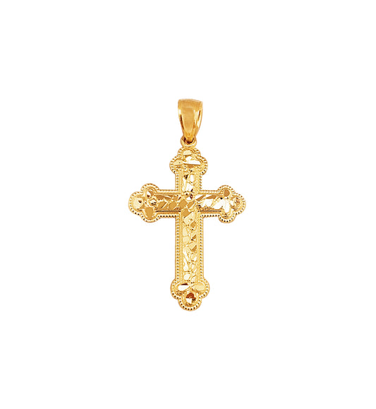 10k Yellow Gold Diamond Cut Nugget Cross Pendant
