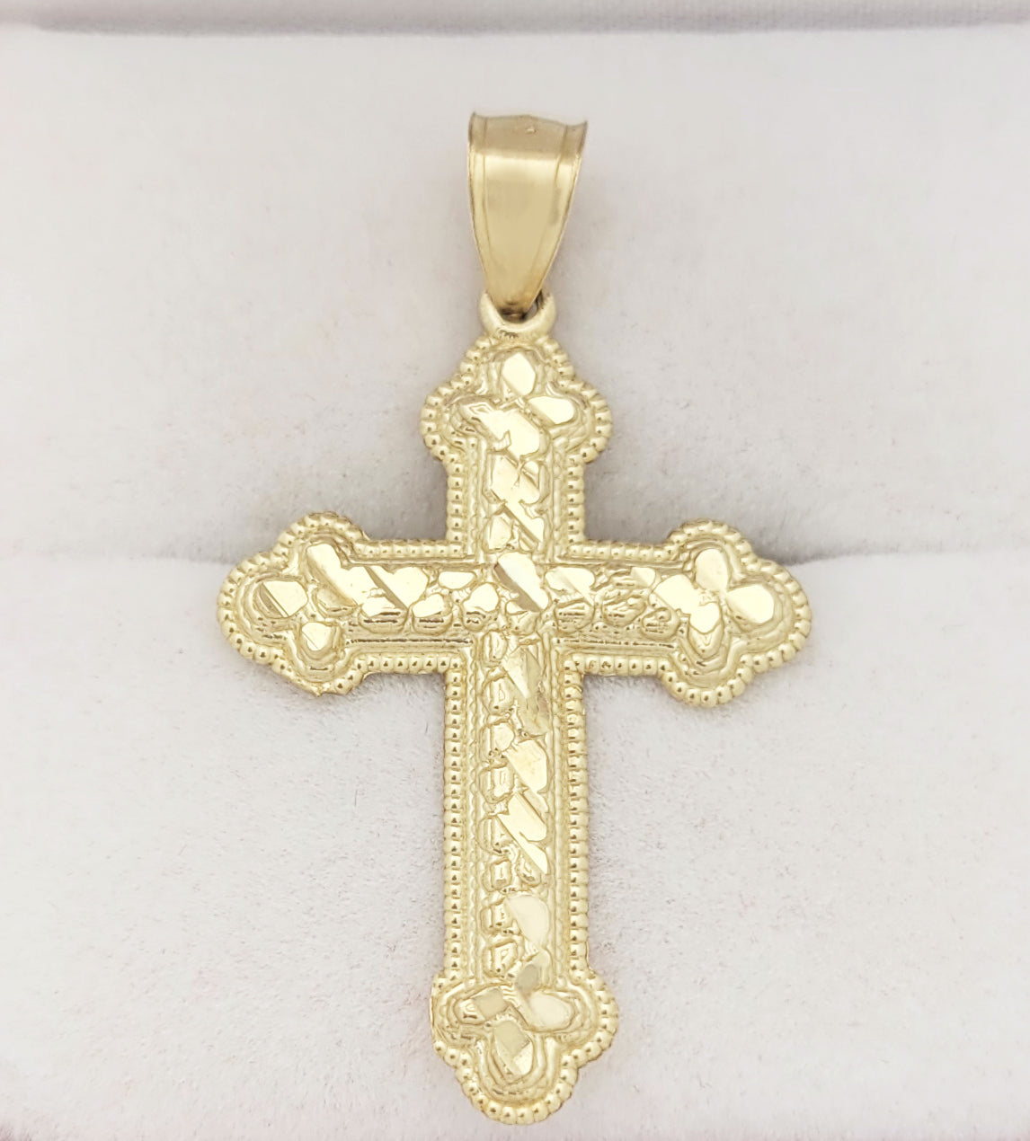 10k Yellow Gold Diamond Cut Nugget Cross Pendant
