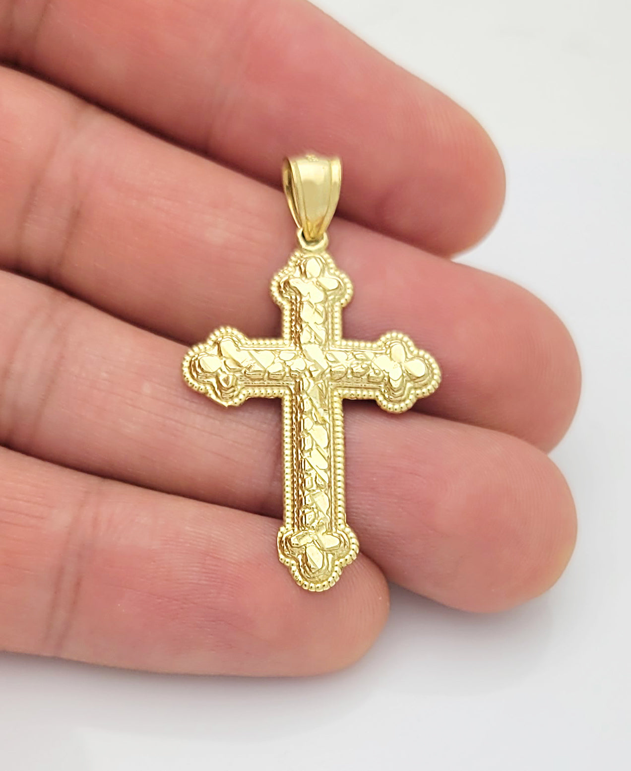 10k Yellow Gold Diamond Cut Nugget Cross Pendant