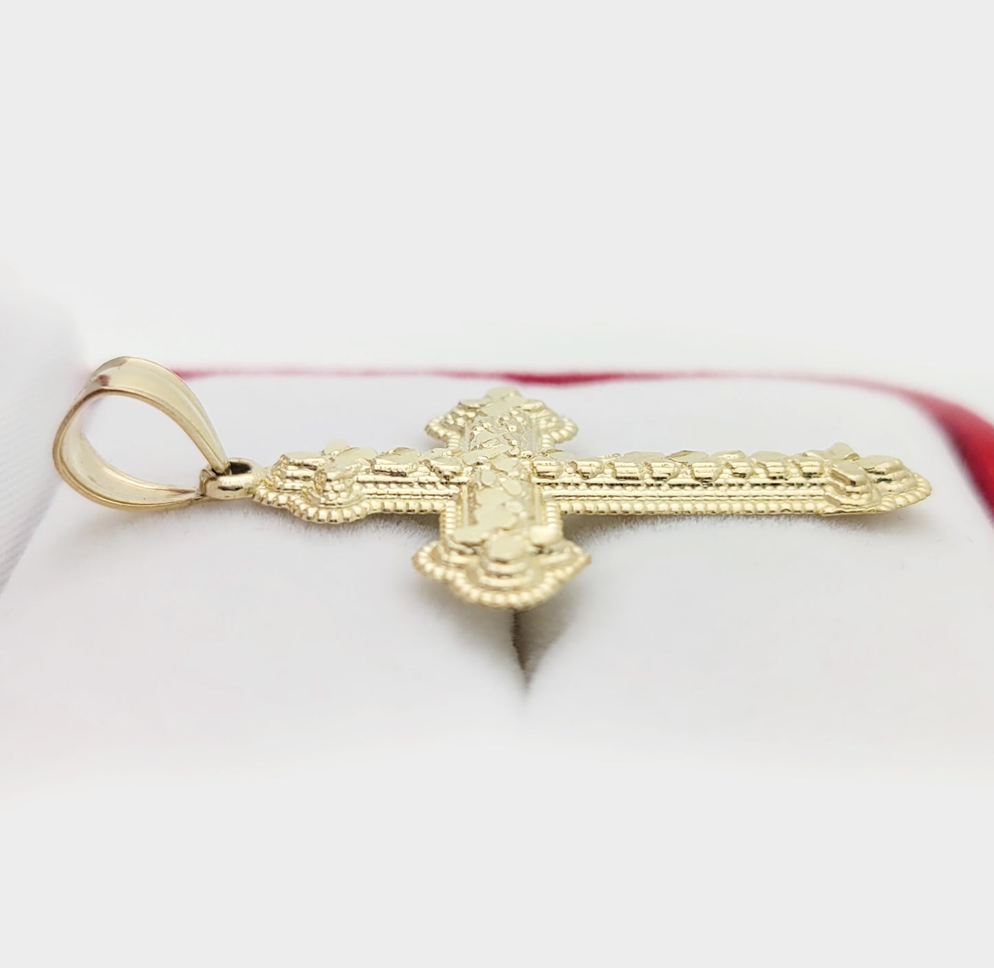 10k Yellow Gold Diamond Cut Nugget Cross Pendant