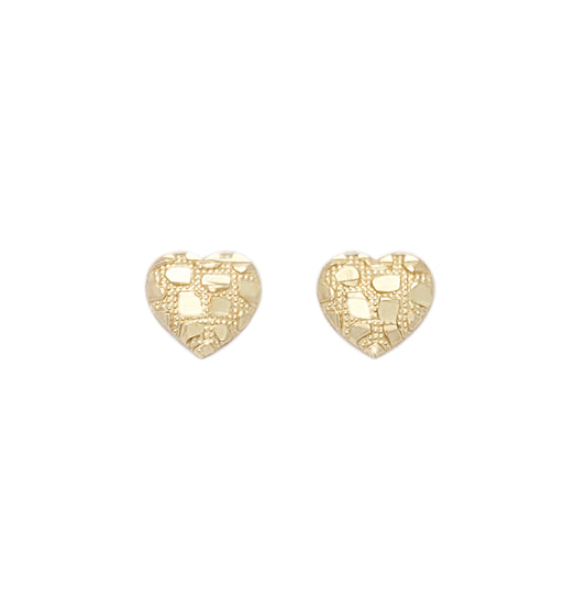 10K Yellow Gold Diamond Cut Nugget Heart Earrings 8 mm