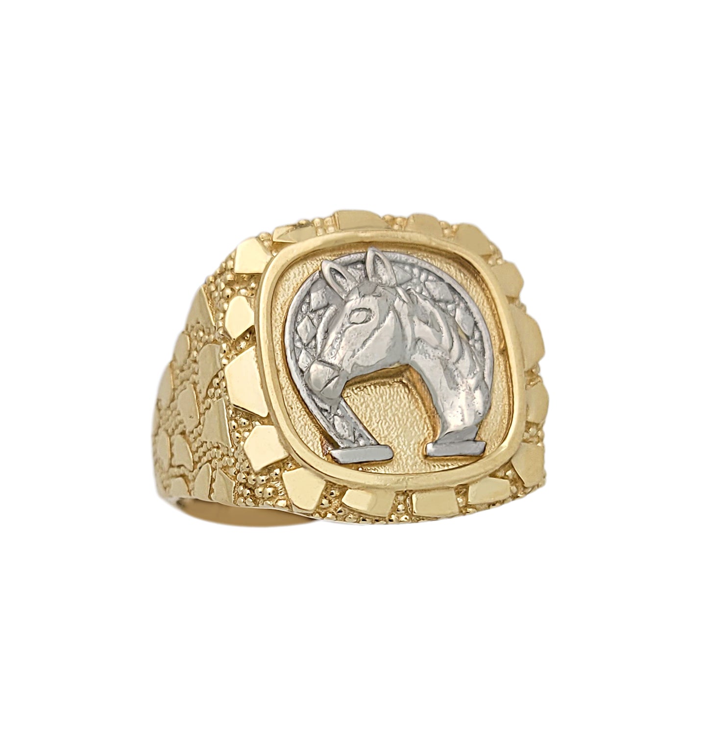 10K Solid Gold Horseshoe Ring Mens Gold Nugget Ring