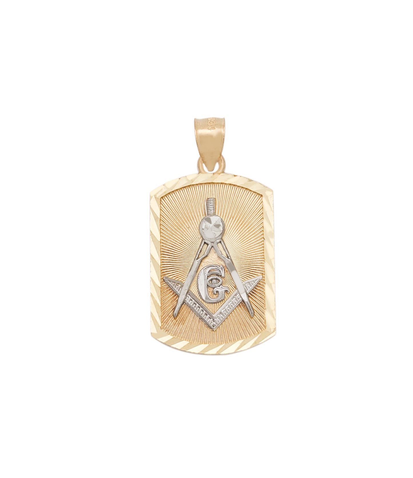 10K Yellow Solid Gold Masonic Pendant Freemason Necklace Pendant 1.3 in x 0.75 in