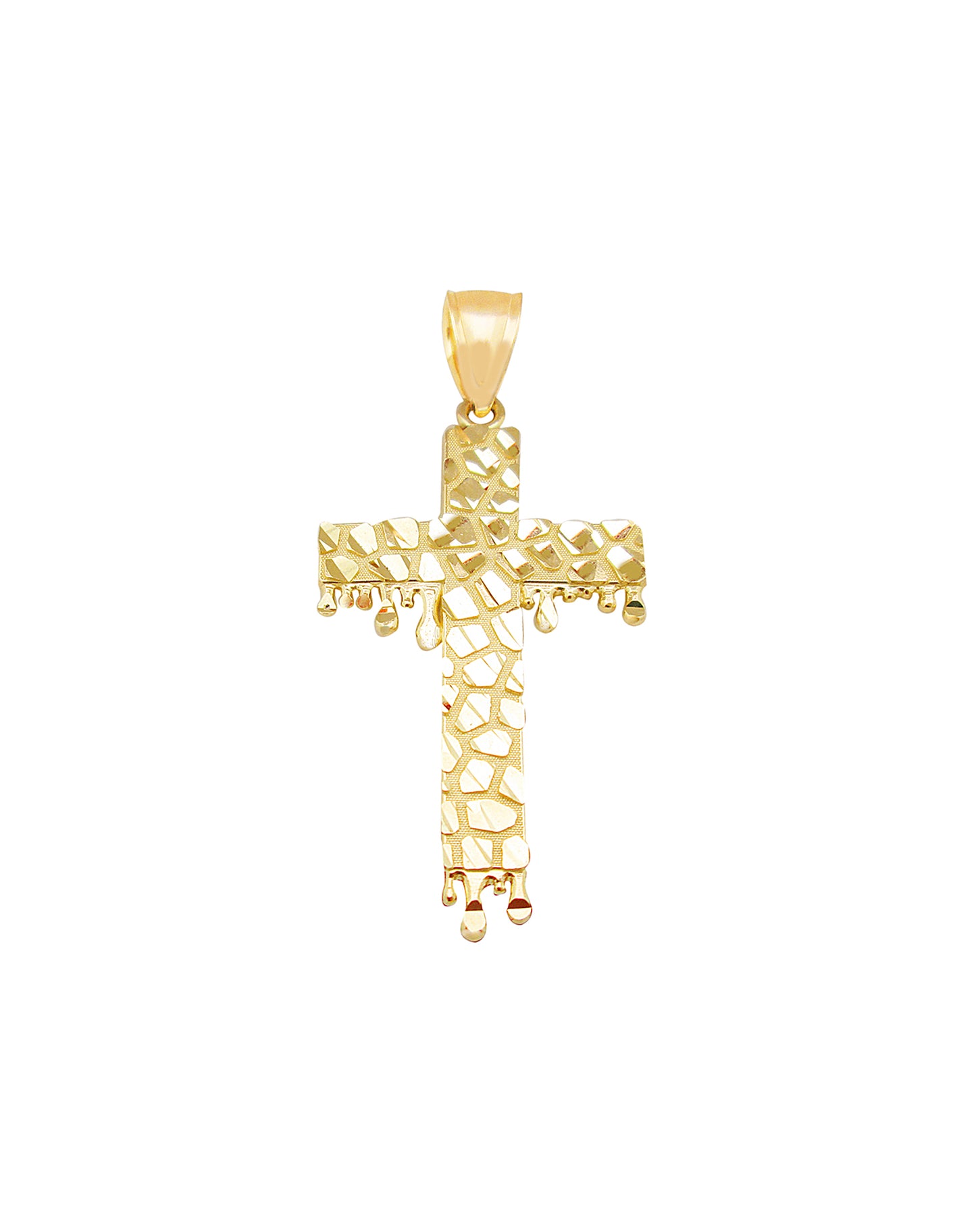 10k Yellow Gold Cross Pendant Diamond Cut Nugget Surface Gold Cross Blood Drip