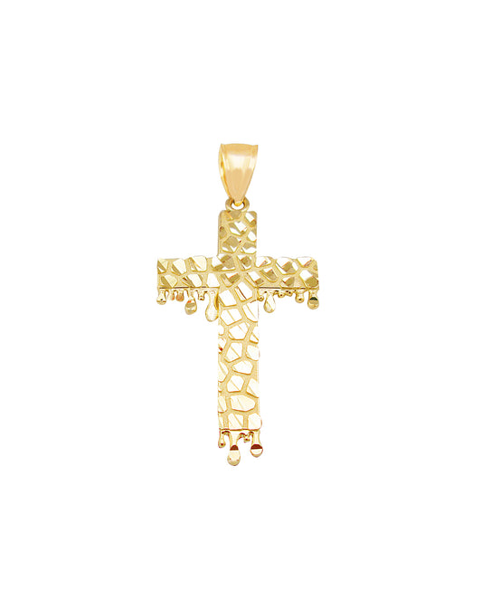 10k Yellow Gold Cross Pendant Diamond Cut Nugget Surface Gold Cross Blood Drip