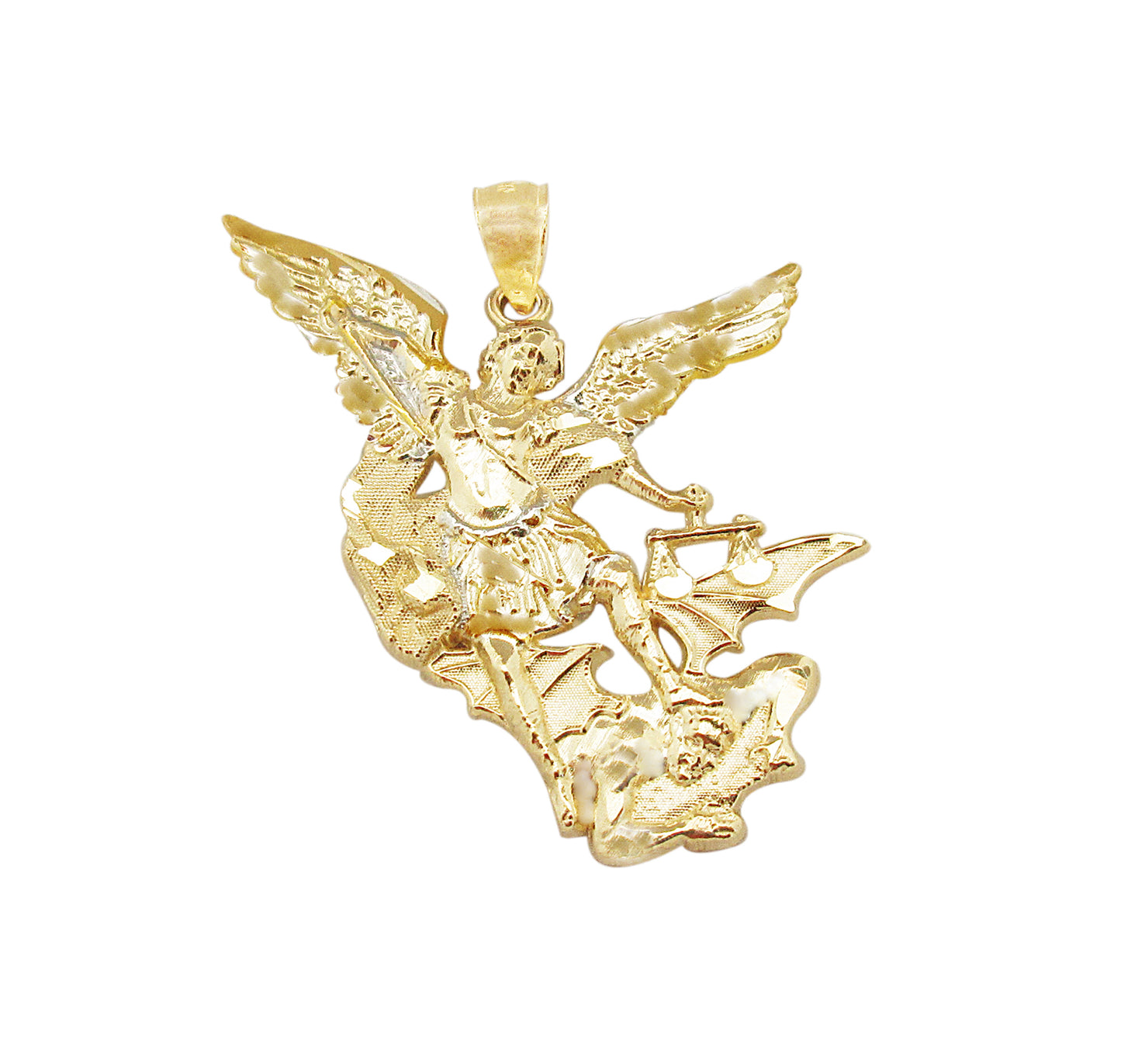 10K Yellow Gold Saint Michael The Archangel Pendant Charm Small 1.25 in x 1.0 in