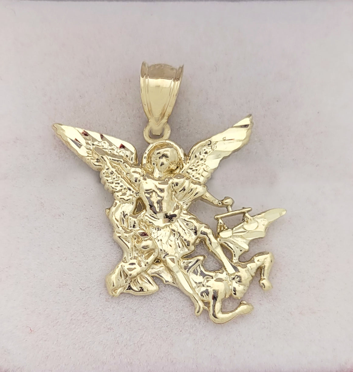 10K Yellow Gold Saint Michael The Archangel Pendant Charm Small 1.25 in x 1.0 in