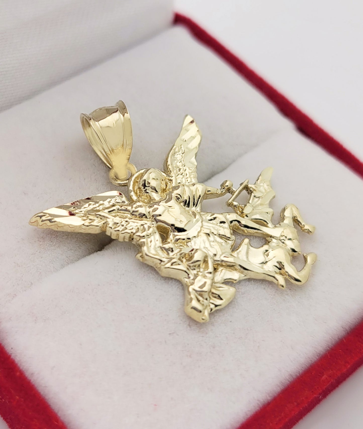 10K Yellow Gold Saint Michael The Archangel Pendant Charm Small 1.25 in x 1.0 in