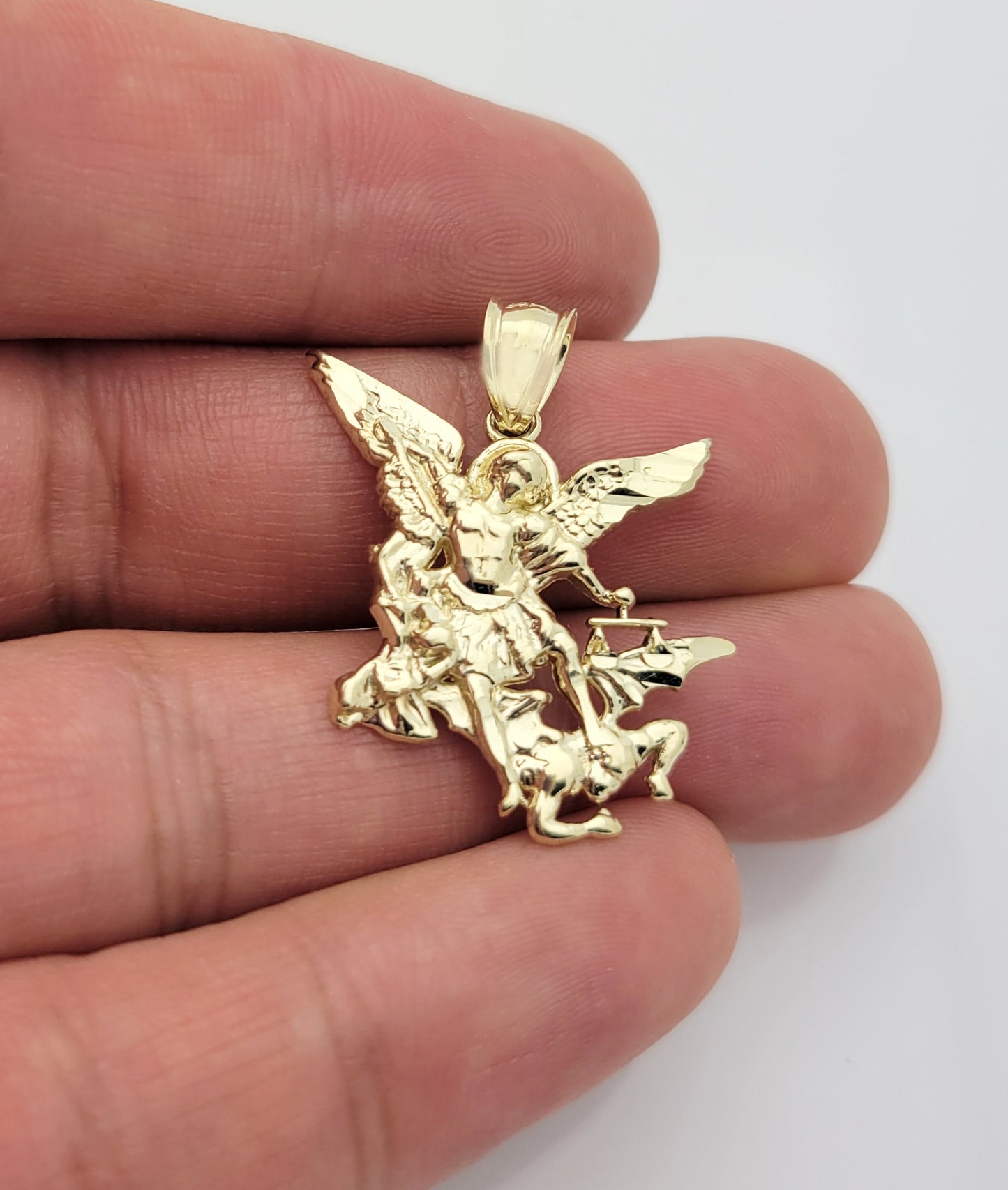 10K Yellow Gold Saint Michael The Archangel Pendant Charm Small 1.25 in x 1.0 in