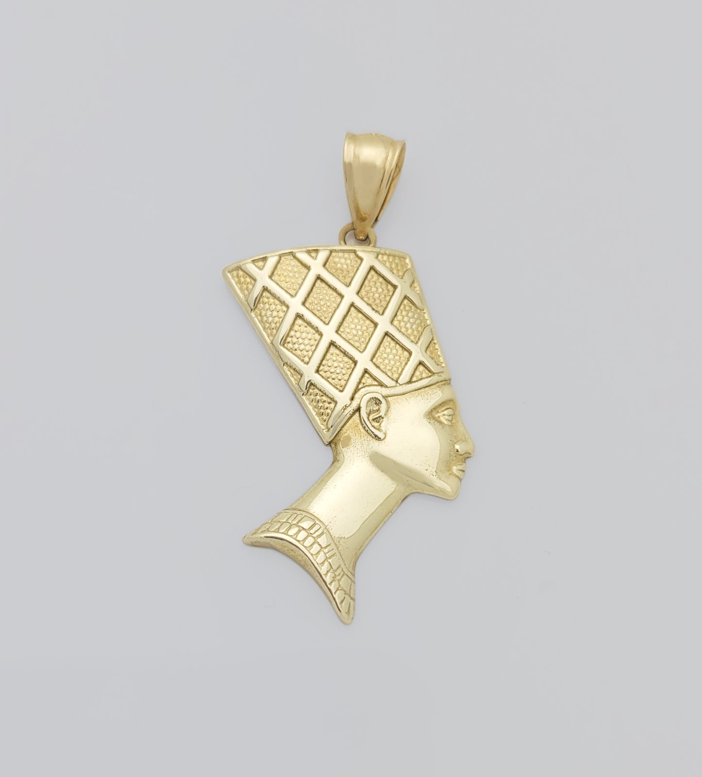 10K Yellow Gold Nefertiti Necklace Pendant Egyptian Queen Charm 1.6 in x 1.0 in