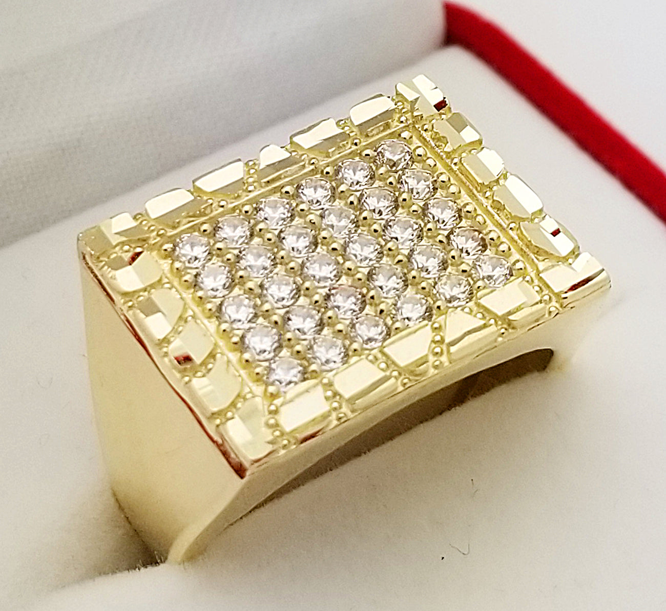 10K Yellow Gold Mens Ring Nugget Frame Ring