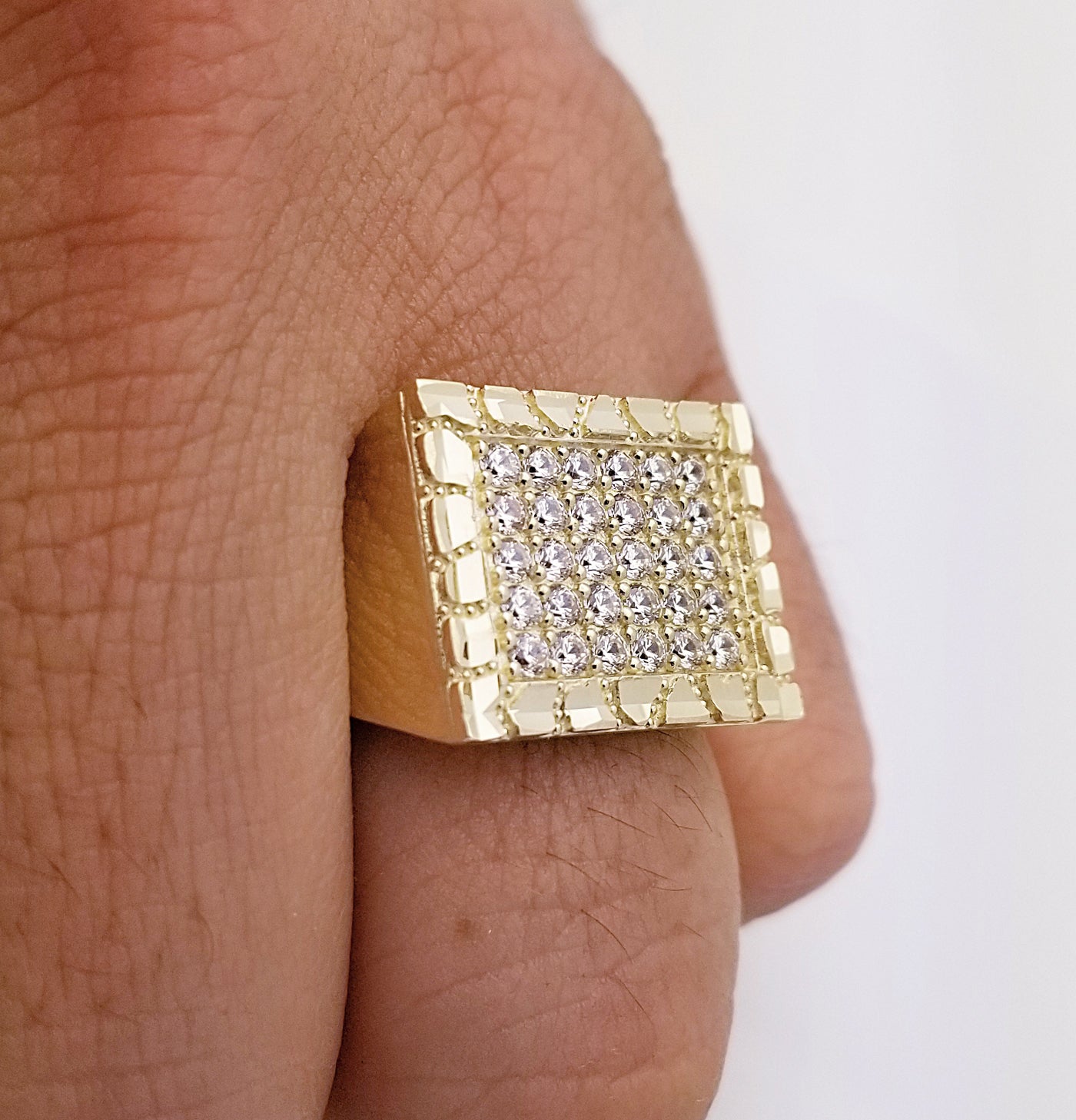 10K Yellow Gold Mens Ring Nugget Frame Ring