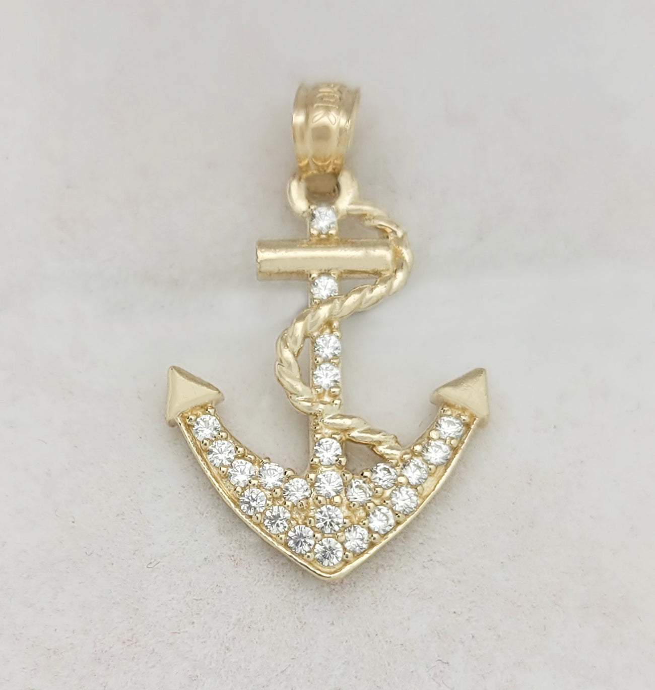 10K Yellow Gold Mariners Anchor Charm Pendant With CZ