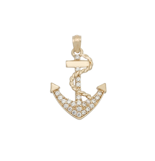 10K Yellow Gold Mariners Anchor Charm Pendant With CZ