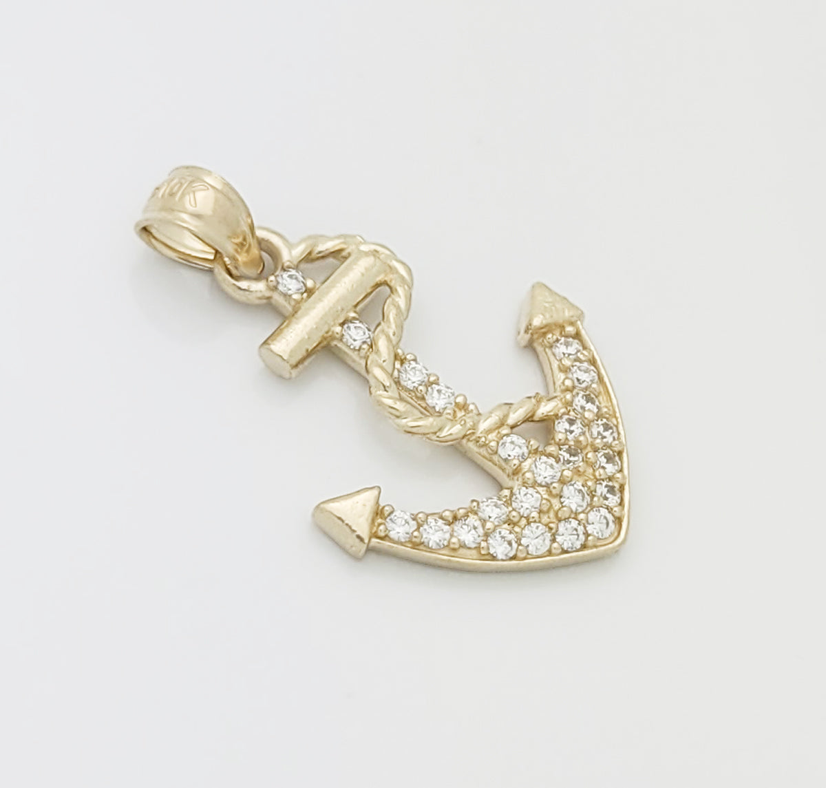 10K Yellow Gold Mariners Anchor Charm Pendant With CZ