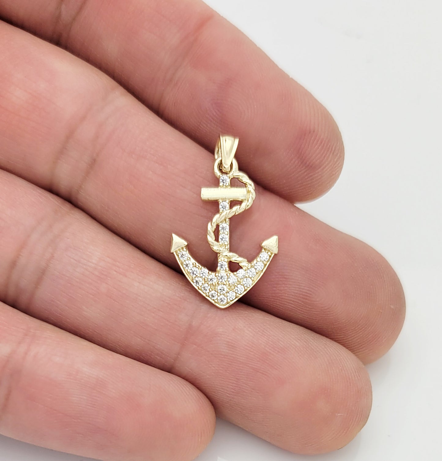10K Yellow Gold Mariners Anchor Charm Pendant With CZ