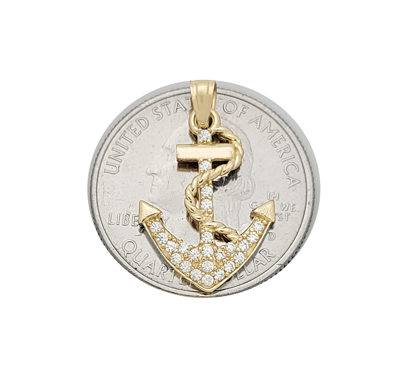 10K Yellow Gold Mariners Anchor Charm Pendant With CZ