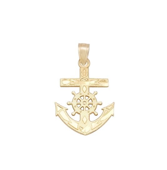 10k Yellow Gold Mariners Anchor Charm Anchor Cross Pendant for Necklace