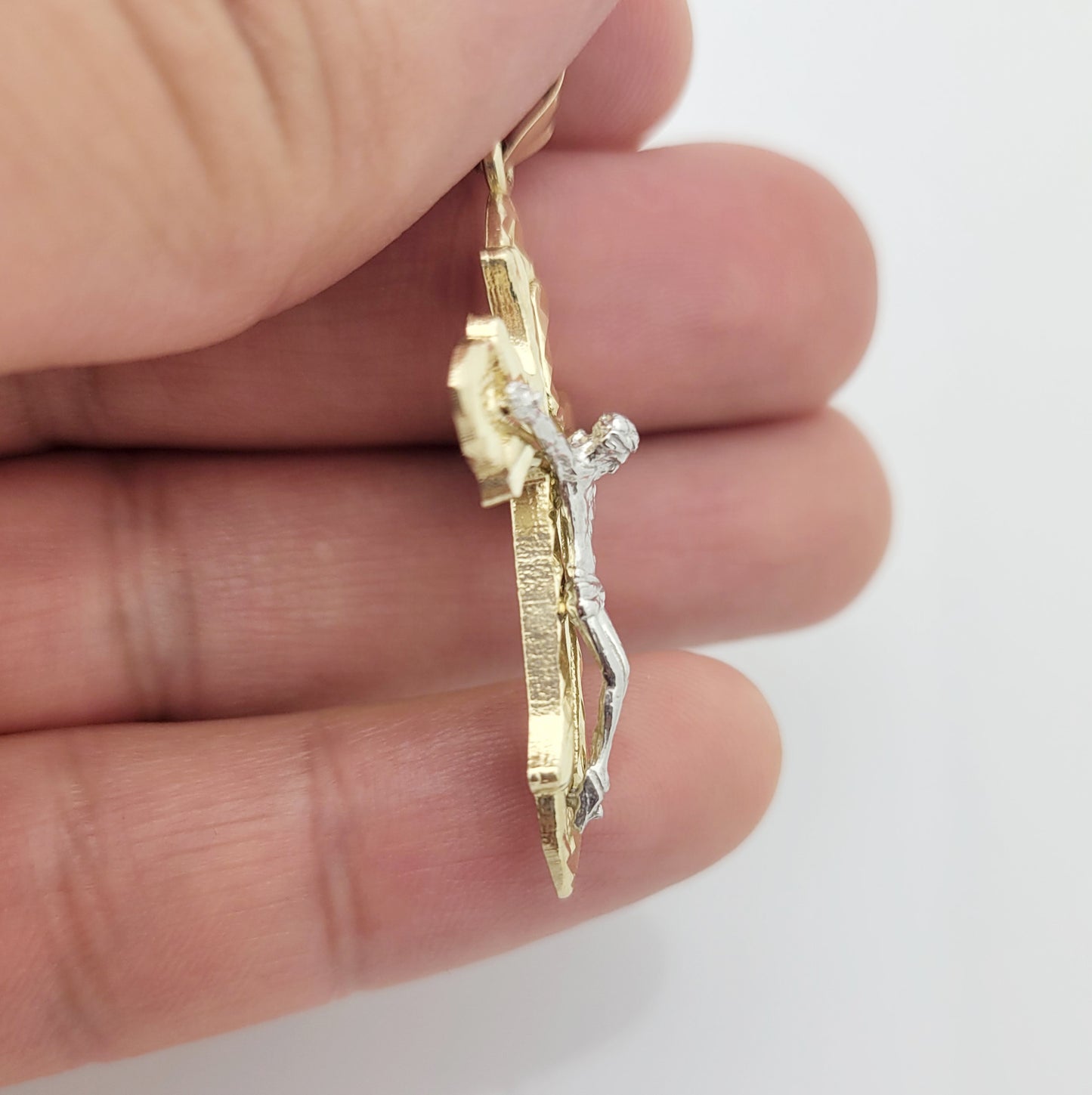 Mens 10k Yellow White Gold Cross Pendant Diamond Cut