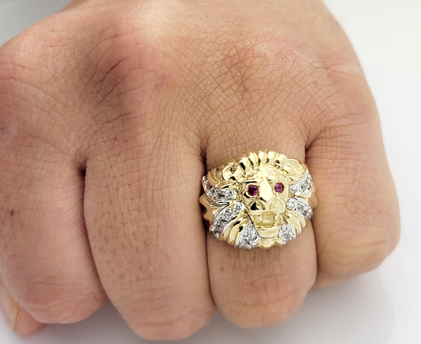 Men's Lion Head Ring 10K Yellow Gold Lion Face Ring