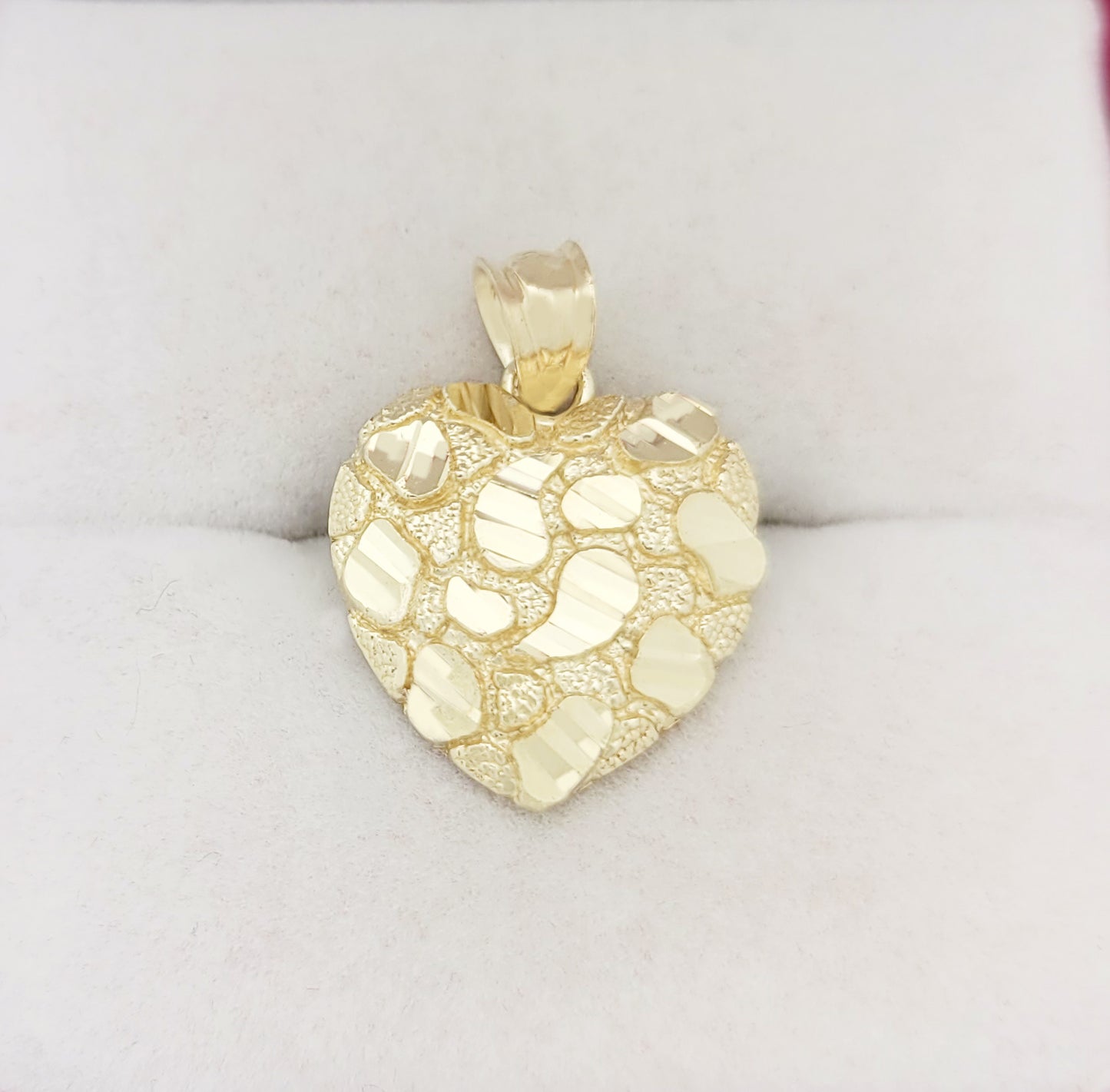 10k Yellow Gold Heart Nugget Pendant Nugget Heart Charm Diamond Cut