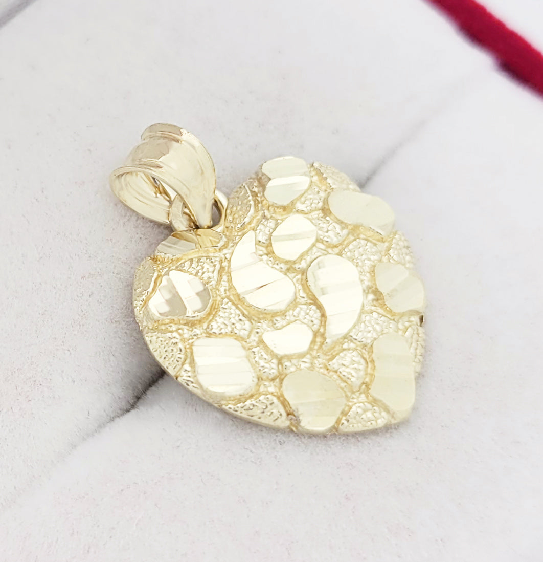 10k Yellow Gold Heart Nugget Pendant Nugget Heart Charm Diamond Cut