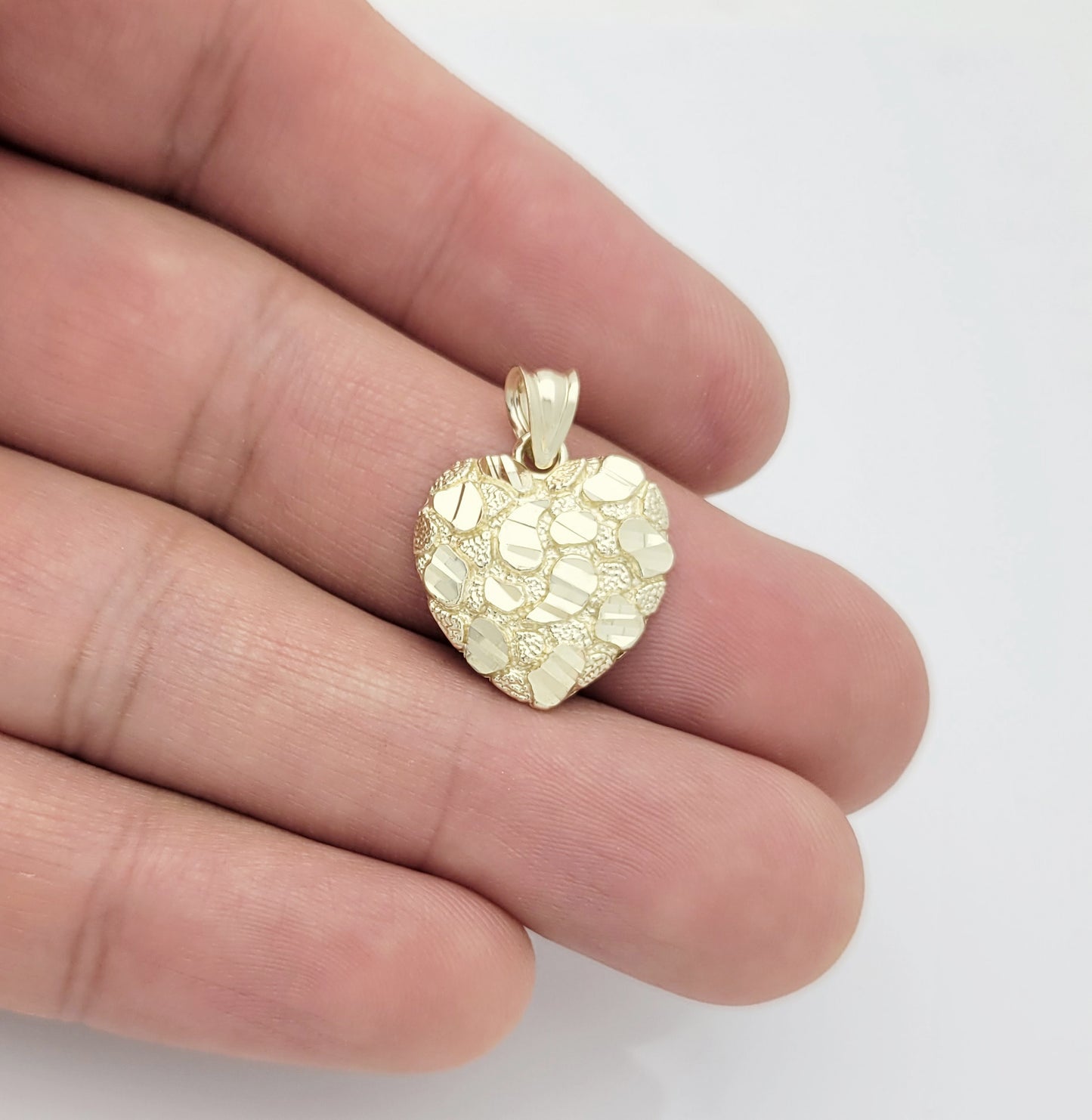 10k Yellow Gold Heart Nugget Pendant Nugget Heart Charm Diamond Cut