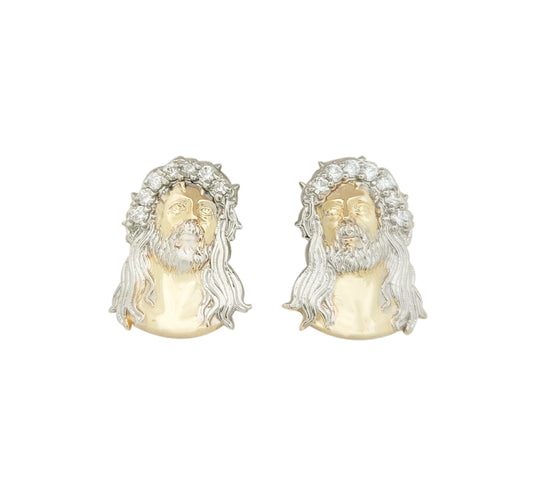 Men's 10K Yellow Gold Jesus Earrings Jesus Face CZ Earrings 0.85 in x 0.7 in