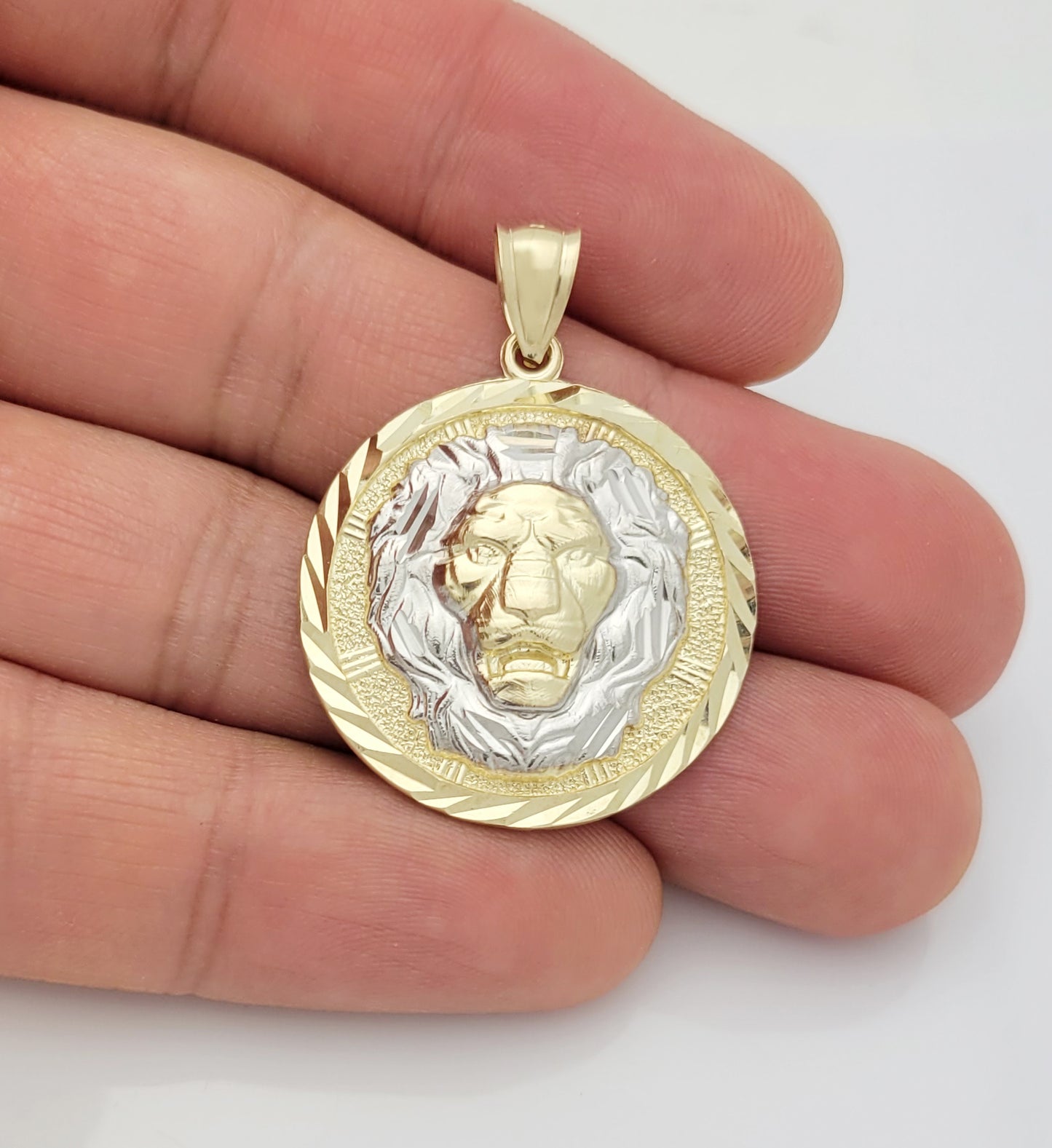 10K Yellow Gold Lion Pendant Lion Face Medallion