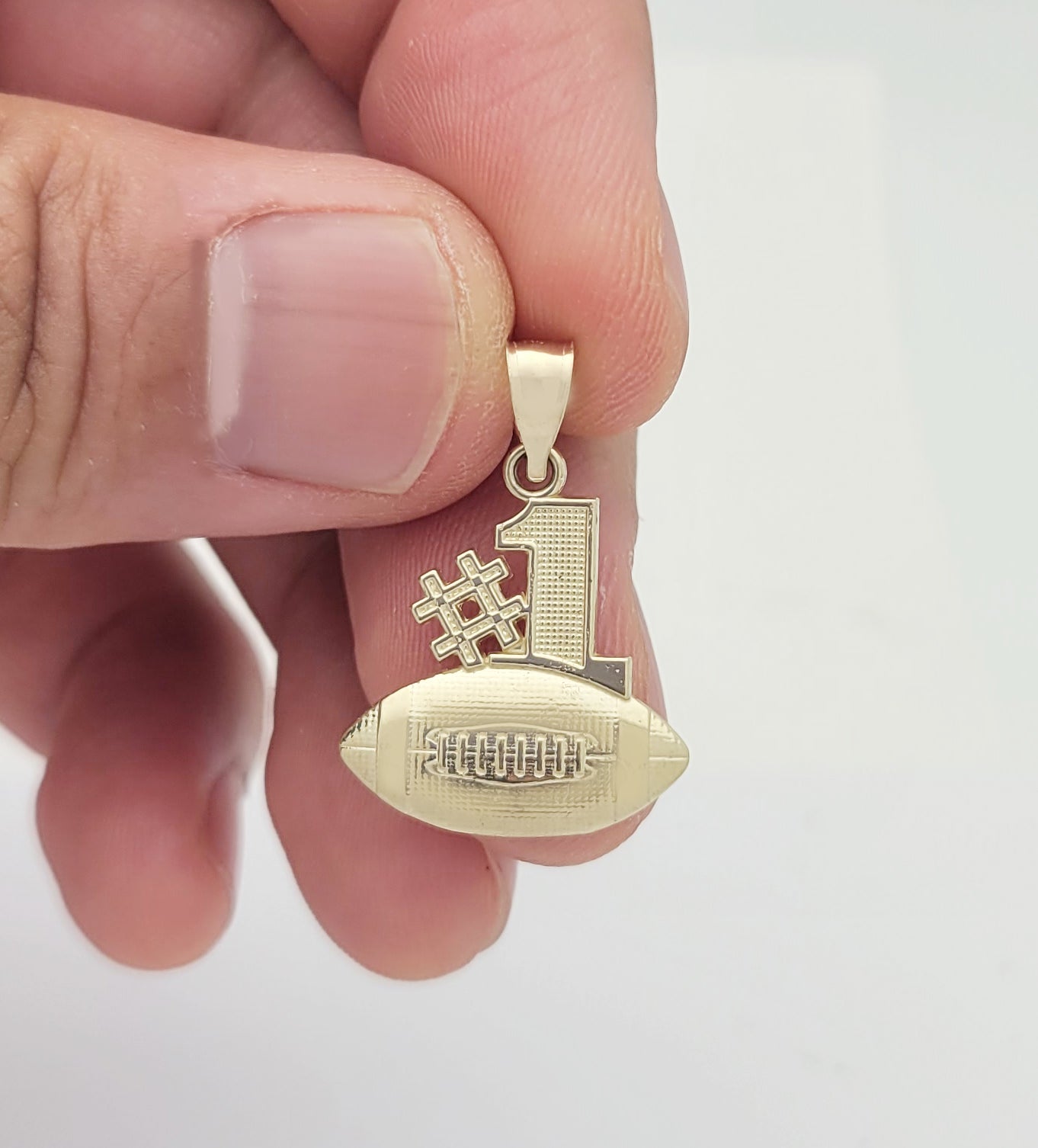 10K Gold Plated American Football #1 Pendant, Sports Fan Number One Charm for Necklace, Rugged Textured Jewelry Gift for Men and Women