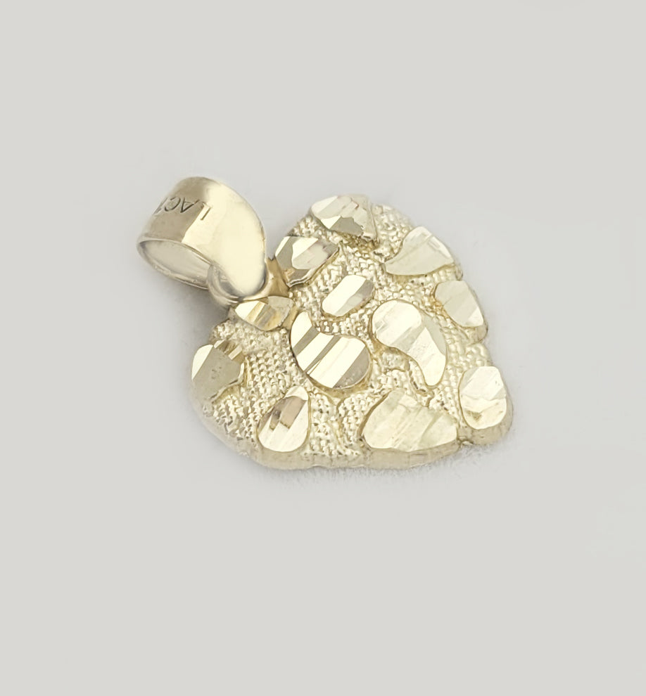 10k Yellow Gold Heart Nugget Pendant Nugget Heart Charm 0.55 inch Width