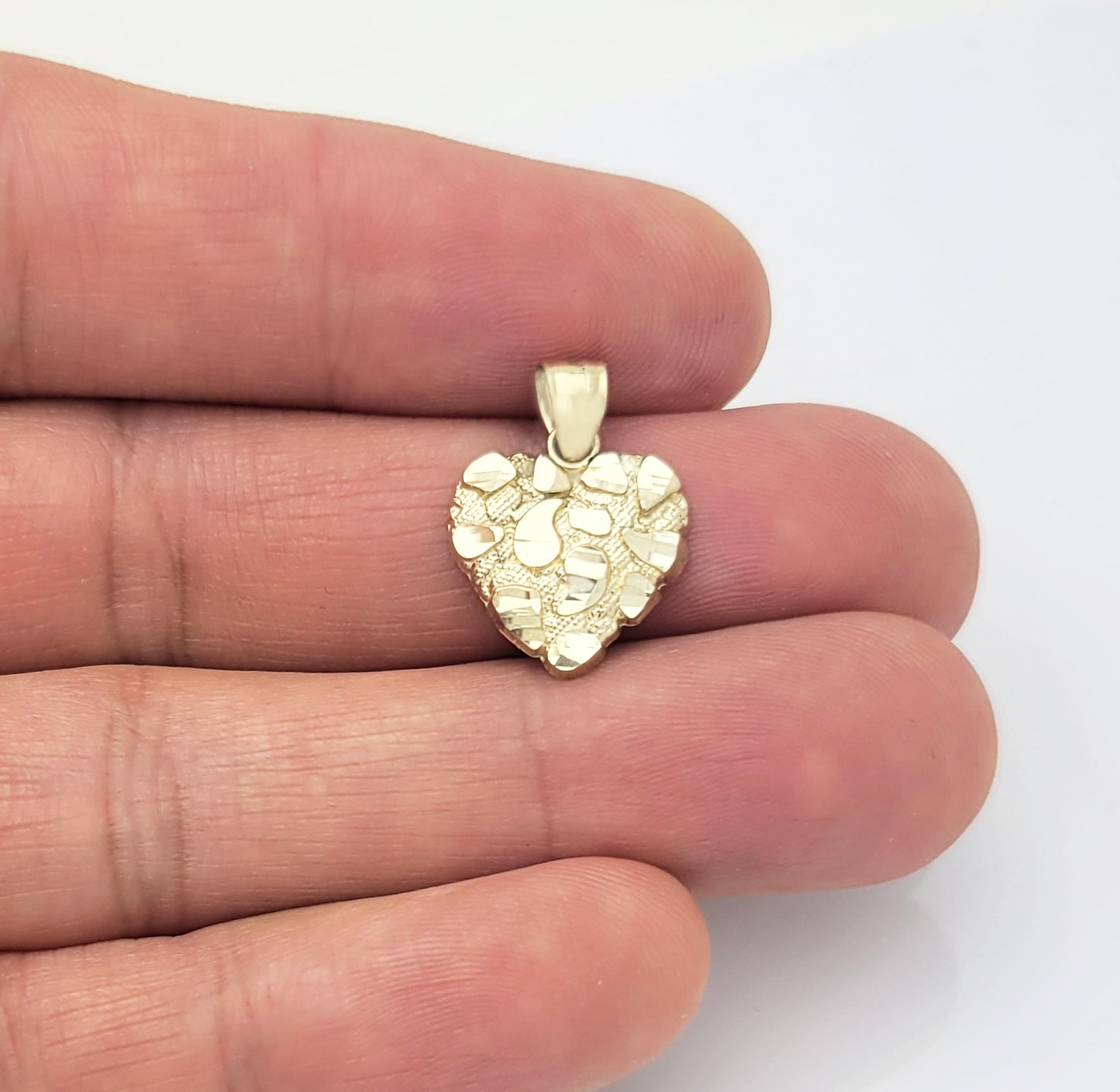 10k Yellow Gold Heart Nugget Pendant Nugget Heart Charm 0.55 inch Width