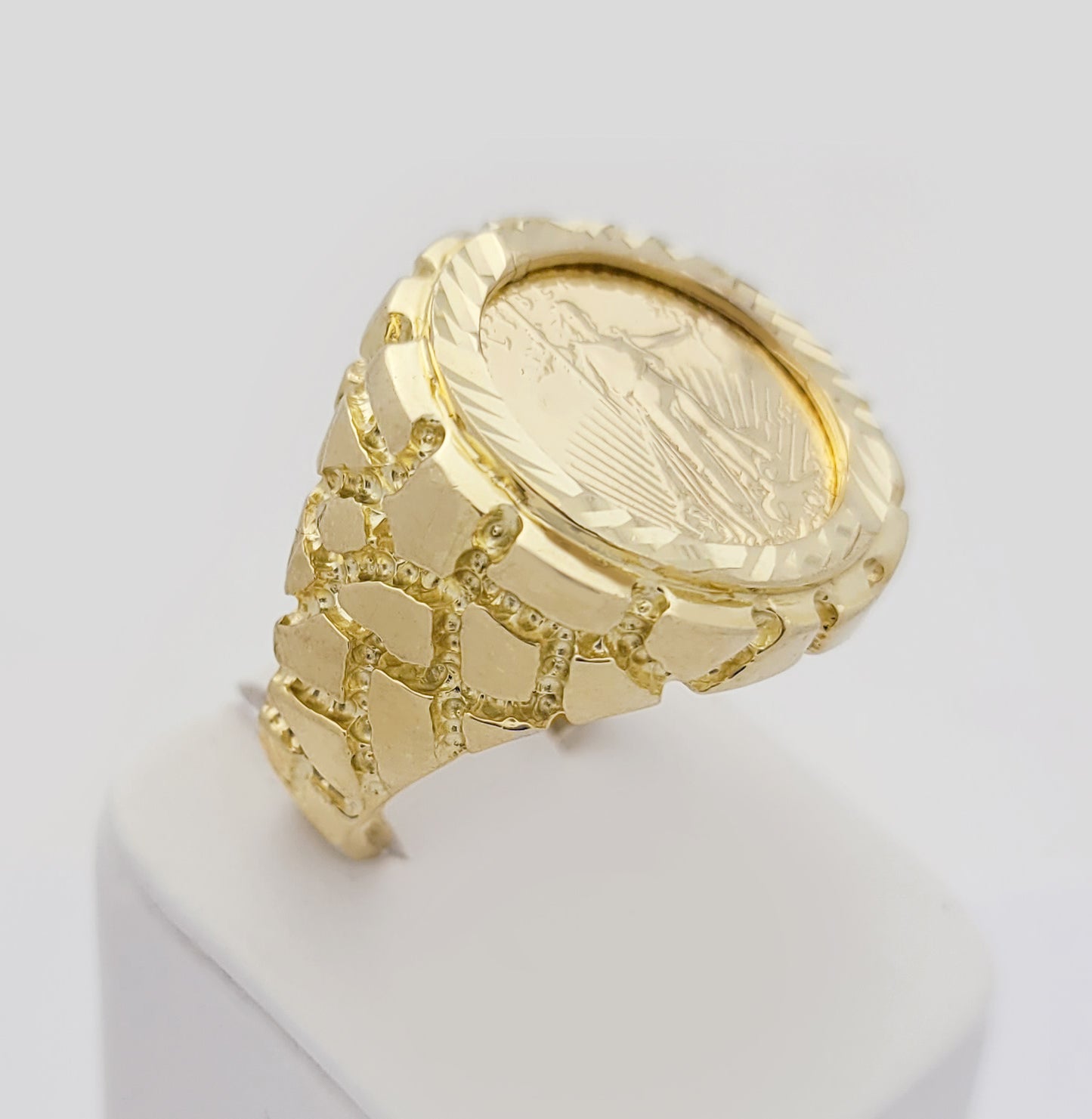 10K Yellow Gold Liberty Coin Ring For Men St. Gaudens Double Eagle Liberty Coin Gold Nugget Ring