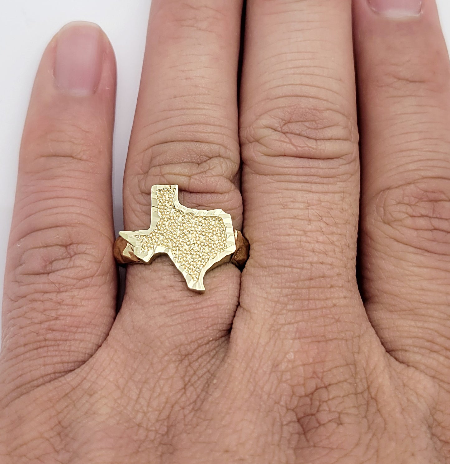 10K Yellow Gold Texas Nugget Ring For Men Texas State Gold Ring Diamond Cut