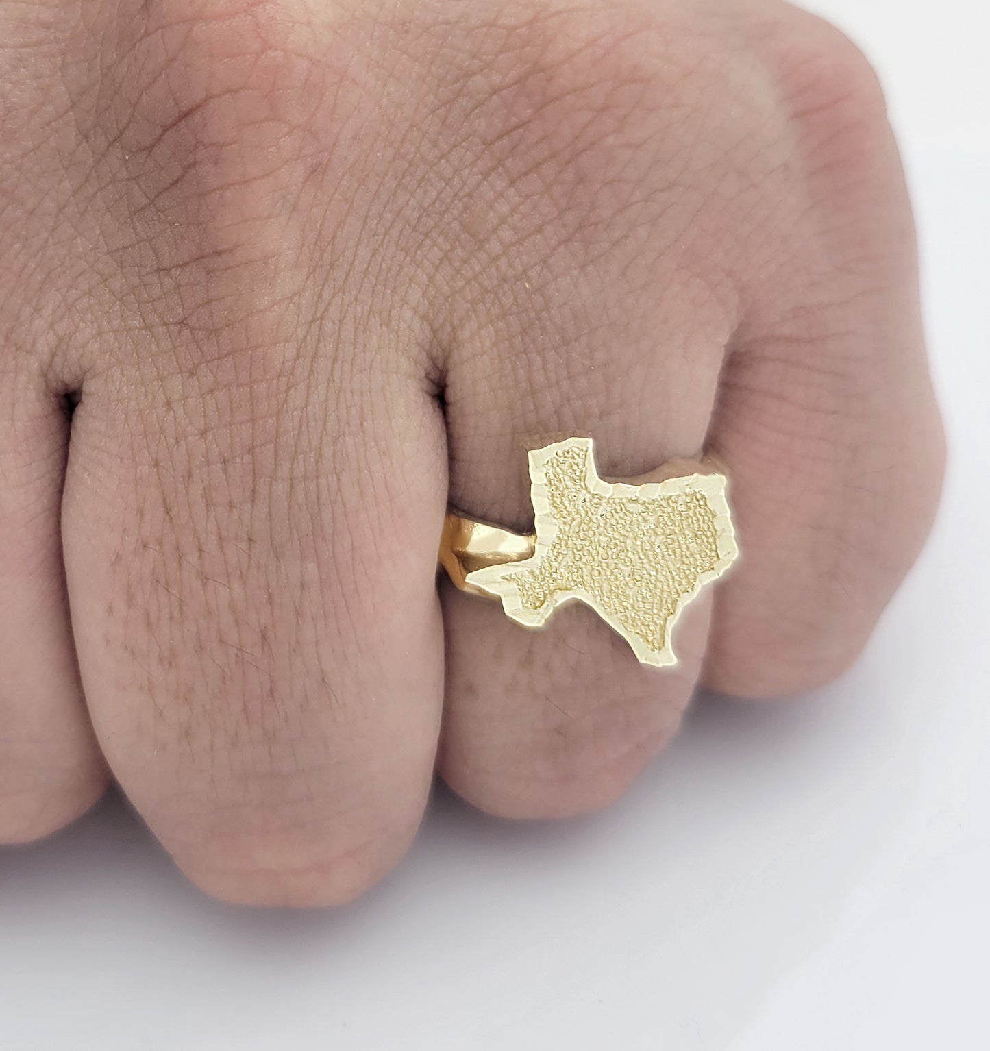 10K Yellow Gold Texas Nugget Ring For Men Texas State Gold Ring Diamond Cut