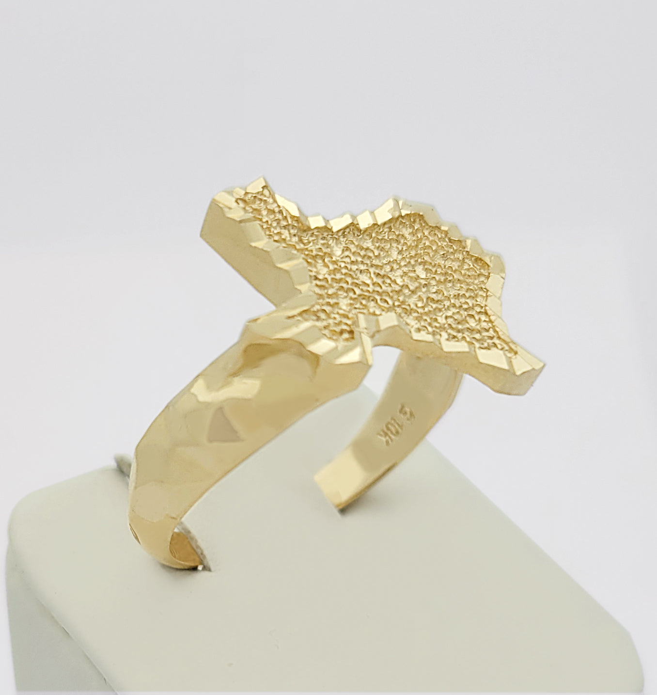 10K Yellow Gold Texas Nugget Ring For Men Texas State Gold Ring Diamond Cut