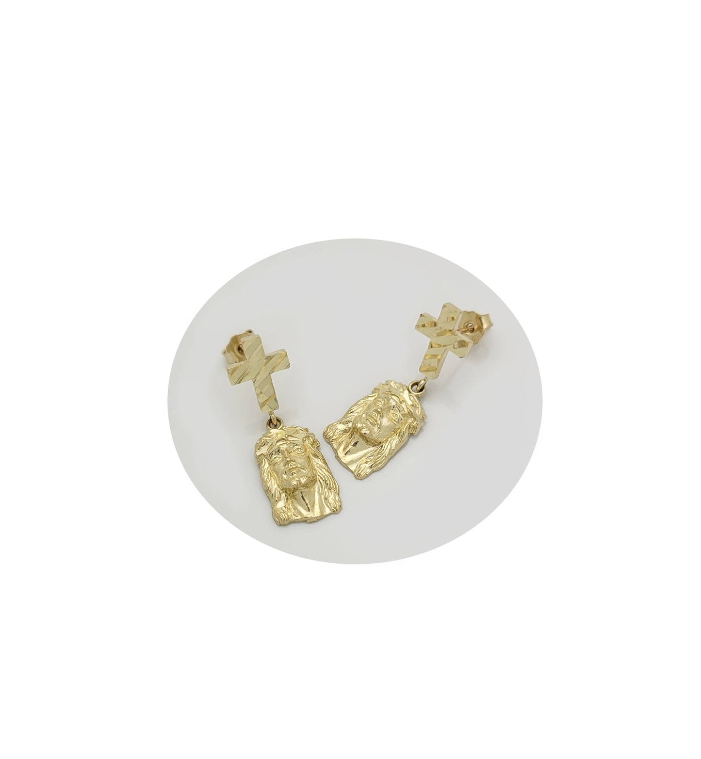 10K Yellow Gold Jesus and Cross Earrings Jesus Face