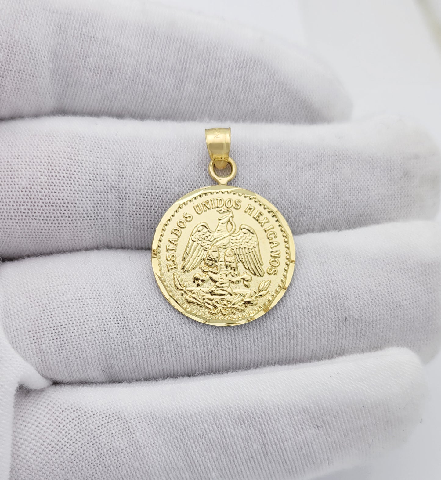 10K Yellow Gold 50 Pesos Coin Pendant 20 mm