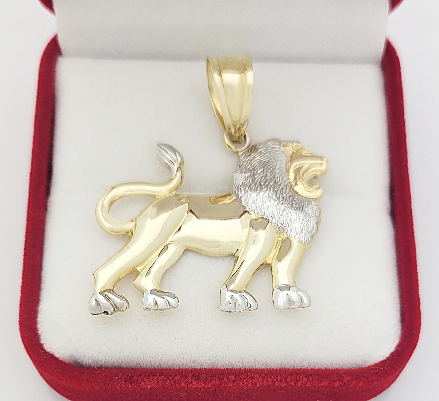 10K Yellow Gold Lion Pendant Zodiac Sign Leo Pendant Walking Lion