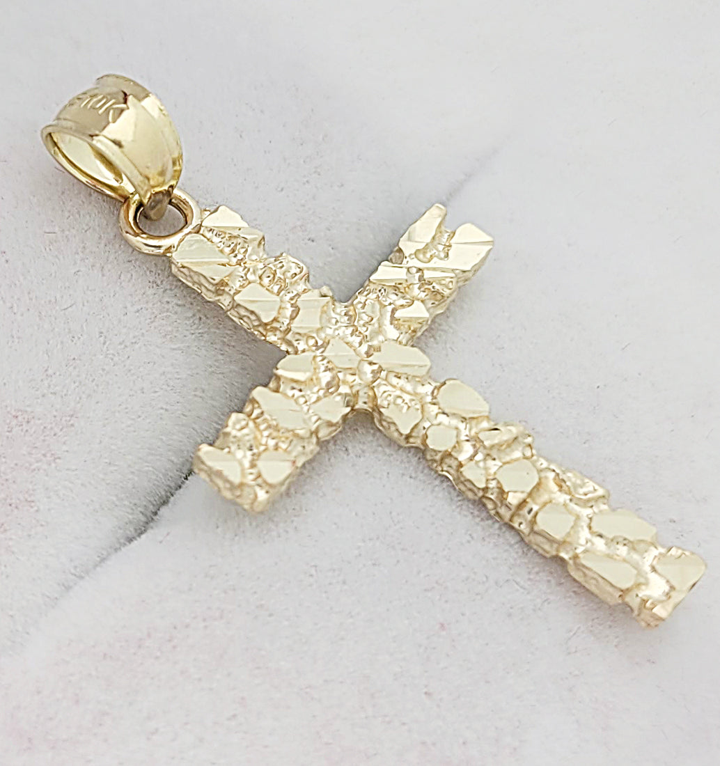 10K Yellow Gold Nugget Cross Pendant Gold Nugget Cross