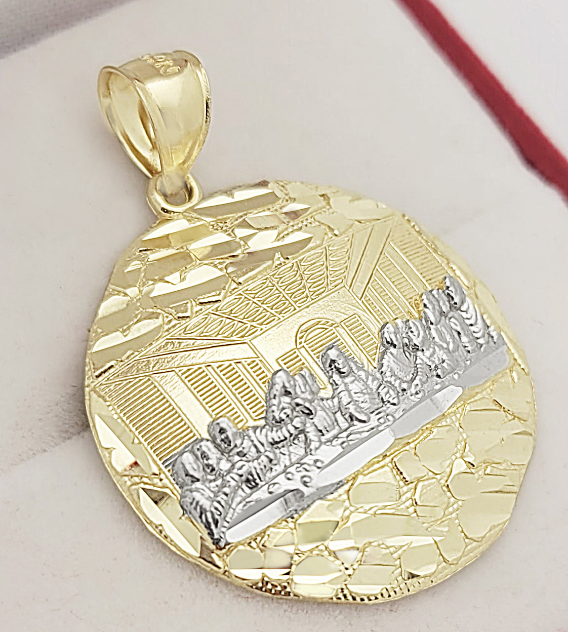 10K Gold Nugget Last Supper Pendant Last Supper Medal Diamond Cut Design
