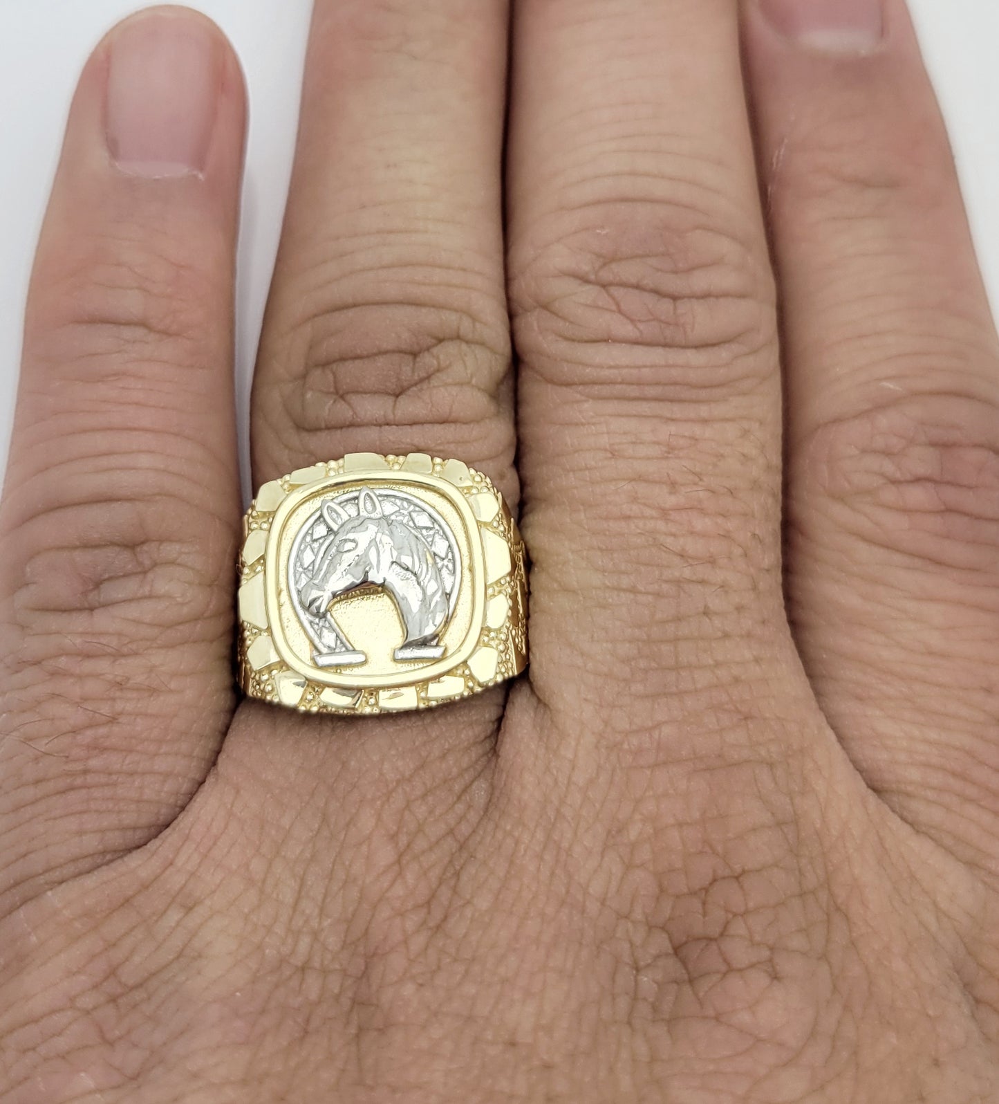 10K Solid Gold Horseshoe Ring Mens Gold Nugget Ring