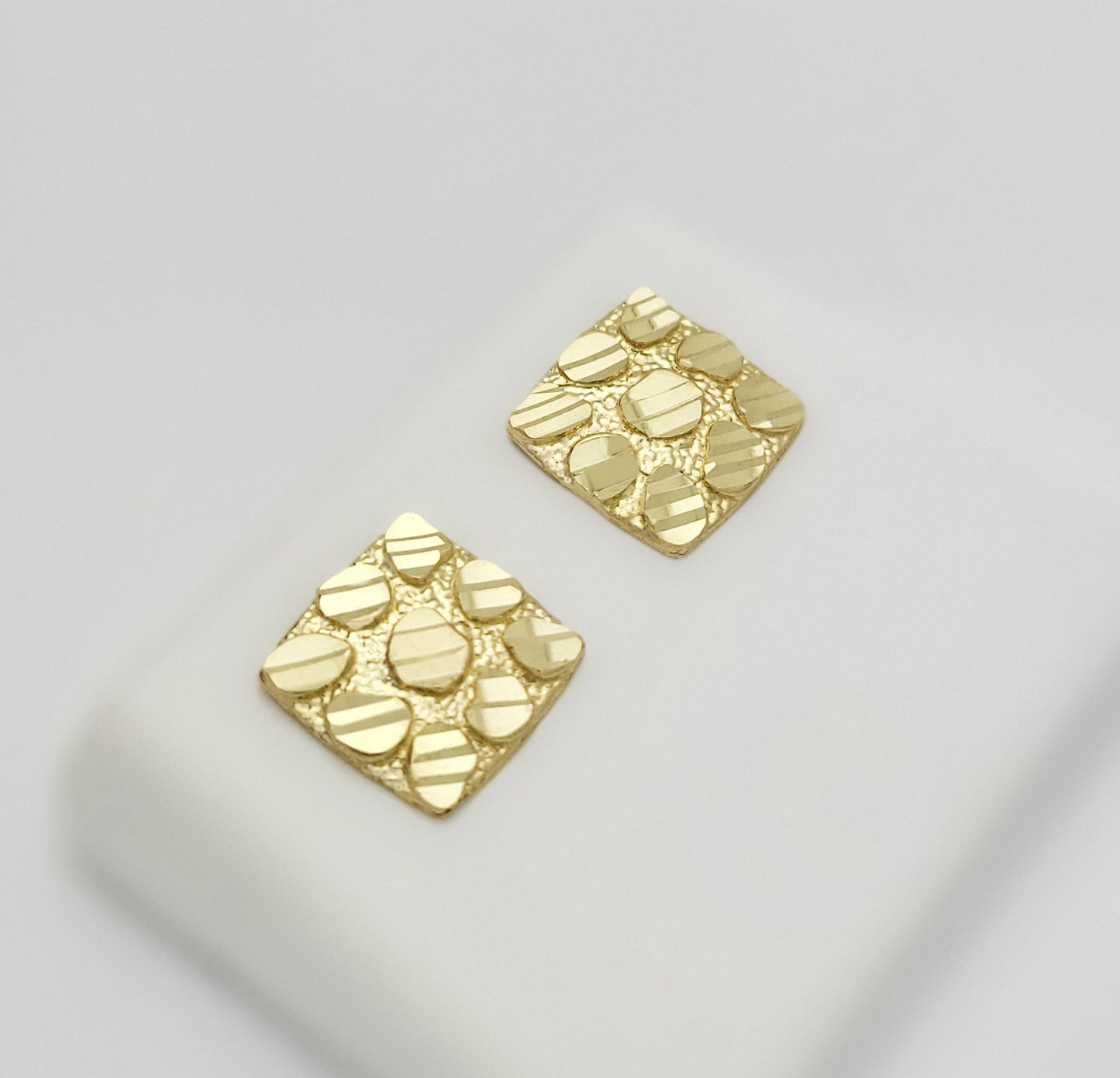 10K Gold Nugget Earrings Square Nugget 12 mm