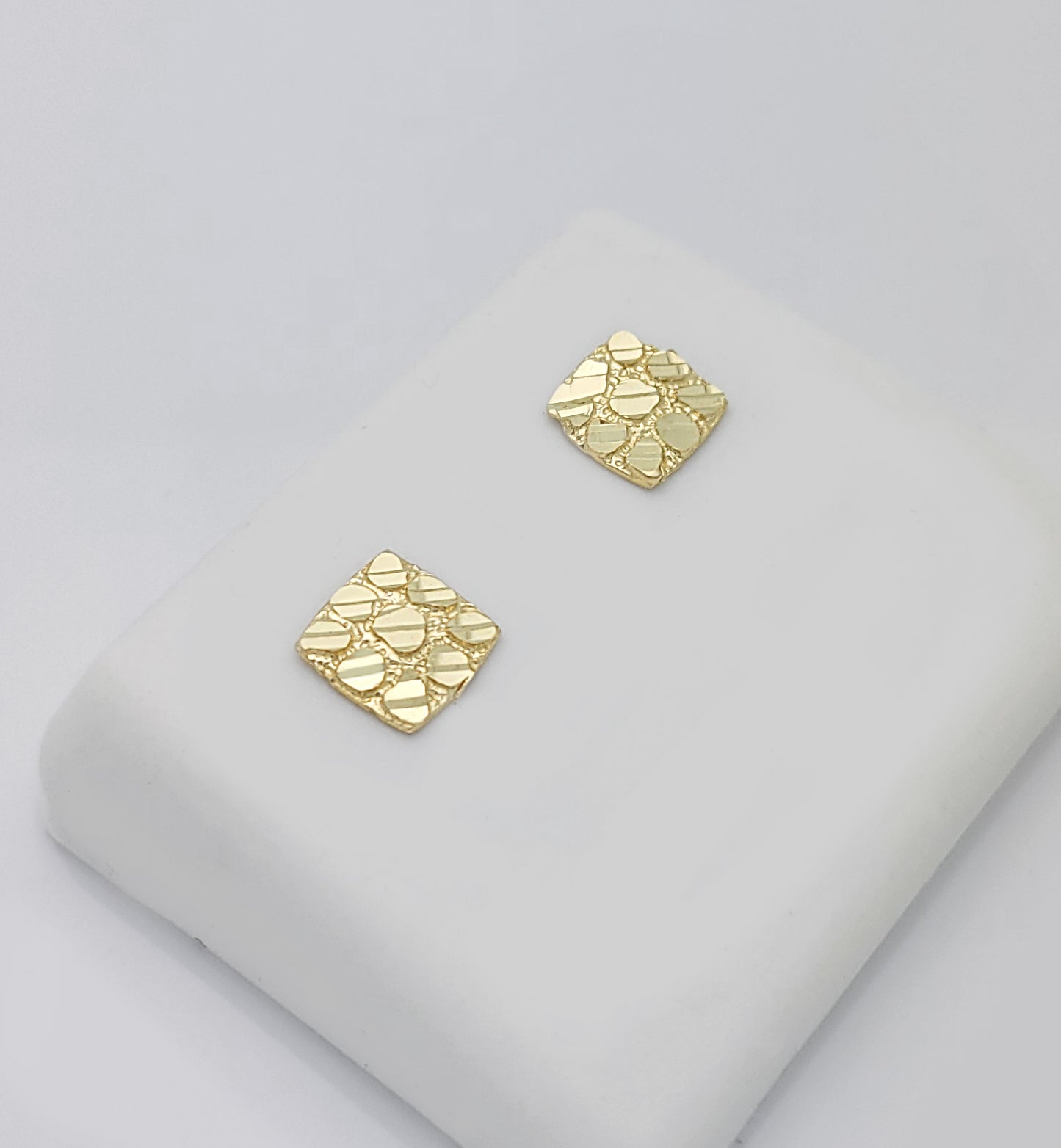 10K Gold Nugget Earrings Square Nugget 8 mm