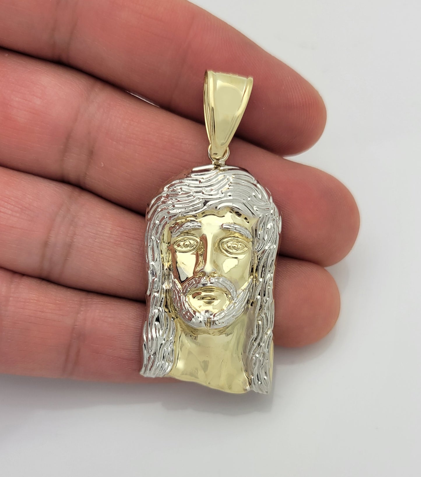 10k Yellow Gold Jesus Face Pendant Jesus Head Charm 2 inch
