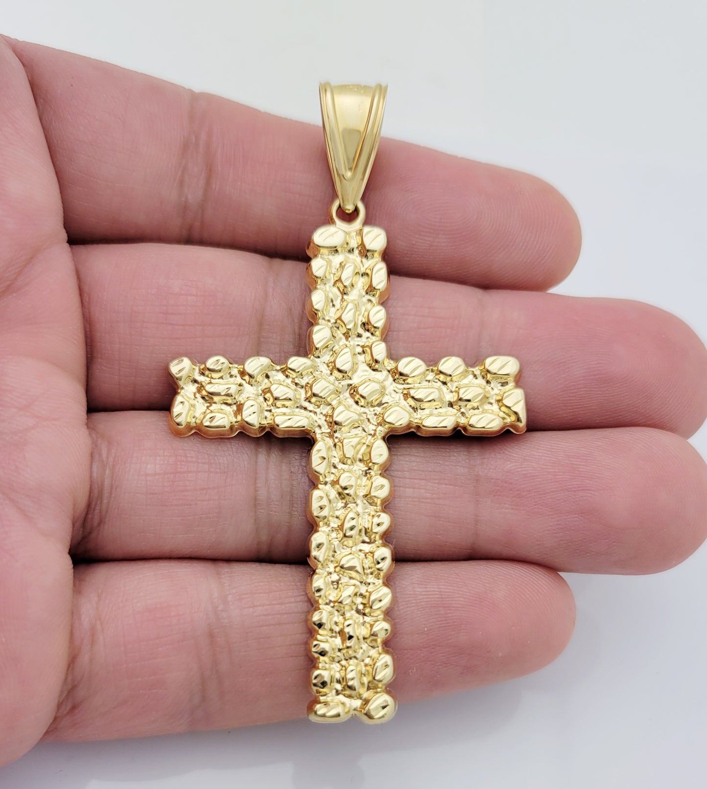 10k Yellow Gold Nugget Design Cross Pendant Nugget Gold Cross